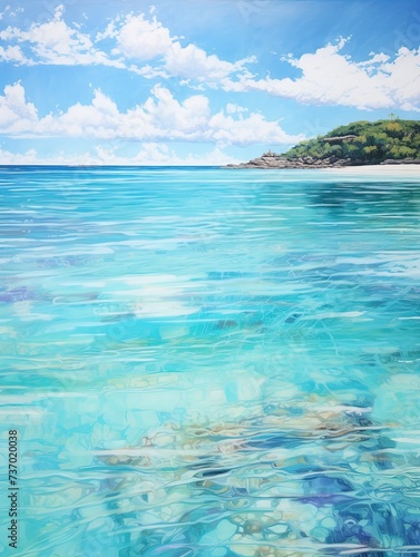 Turquoise Tranquility  Caribbean Shorelines Seascape Art Print with Clear Blue Waters.