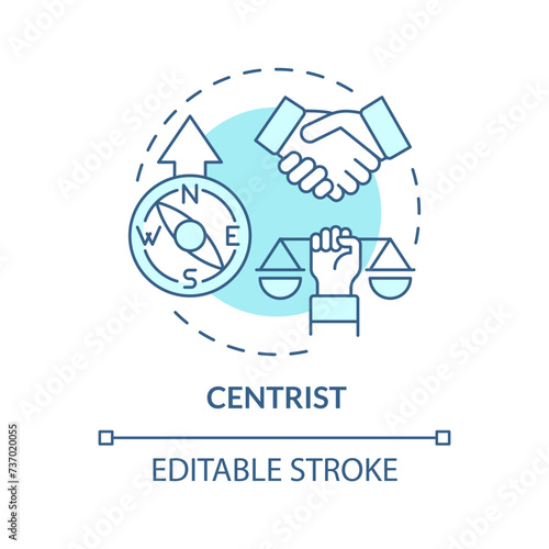 Centristic ideology soft blue concept icon. Bipartisan, pragmatic dogma. Neutral political structure. Reform cooperation. Round shape line illustration. Abstract idea. Graphic design. Easy to use