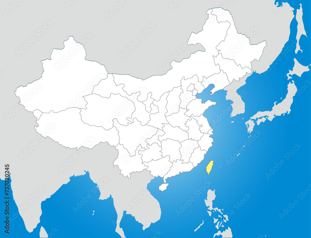 Obraz premium 台湾問題、中国と台湾の白地図、日本とユーラシア大陸のシルエット