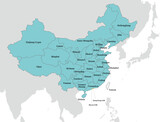 中国と台湾の地図、省の境界線、香港、マカオ、英語の地名入り