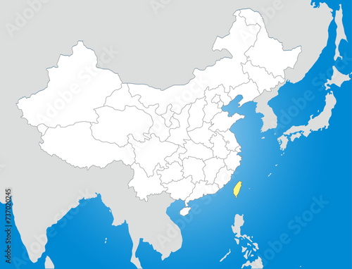 台湾問題、中国と台湾の白地図、日本とユーラシア大陸のシルエット