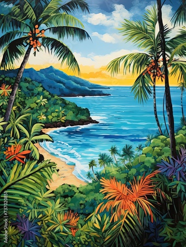 Turquoise Caribbean Shorelines  Vibrant Coastal Scenes with a Colorful Landscape