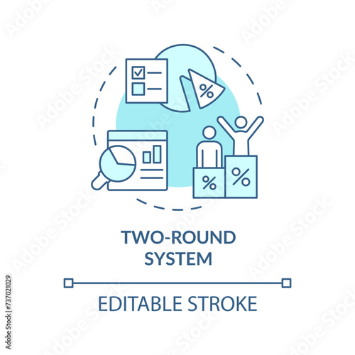 Two-round system soft blue concept icon. Presidential voting election system. Electoral ballot box. Legislative branch. Round shape line illustration. Abstract idea. Graphic design. Easy to use photo
