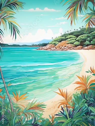 Vibrant Turquoise Caribbean Shorelines: Beach Print Wall Art