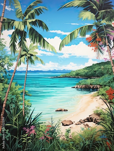 Turquoise Bliss: Caribbean Shorelines Wall Art, Tropical Beach View