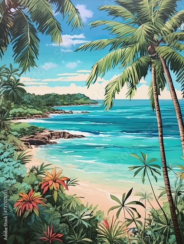 Turquoise Caribbean Shorelines: Tropical Beach View Digital Art for Wall D�cor
