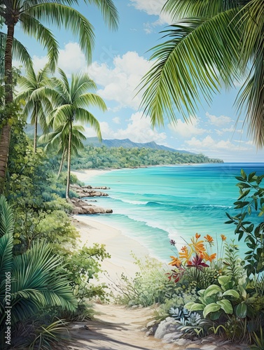Turquoise Caribbean Shorelines: Tropical Beach View Wall Art