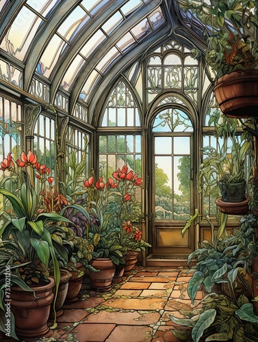 Reimagined Victorian Greenhouse: Abstract Botanical Landscapes with Unique Plant Interpretations