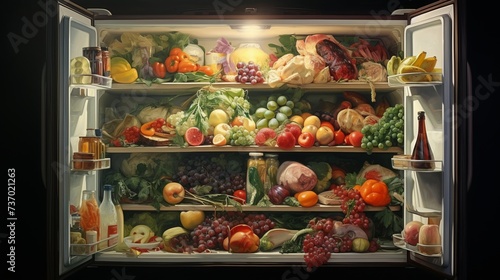 A Refrigerator Filled With a Variety of Fresh Fruits and Vegetables. Generative AI.