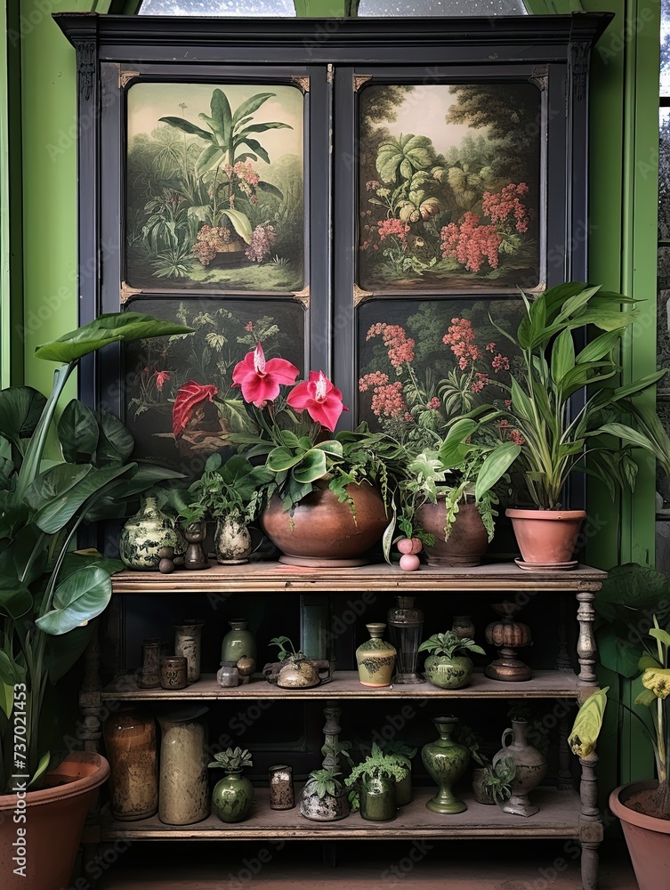 Victorian Greenhouse Botanicals Canvas Print - Antique Flora Scene