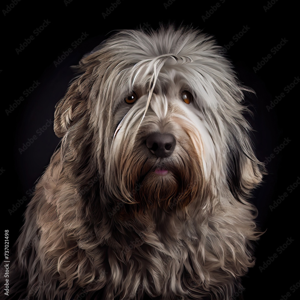 Expressive Bergamasco Dog Portrait with Artistic Flair on Black Background