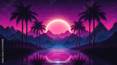 Synthwave retro cyberpunk style landscape © Black