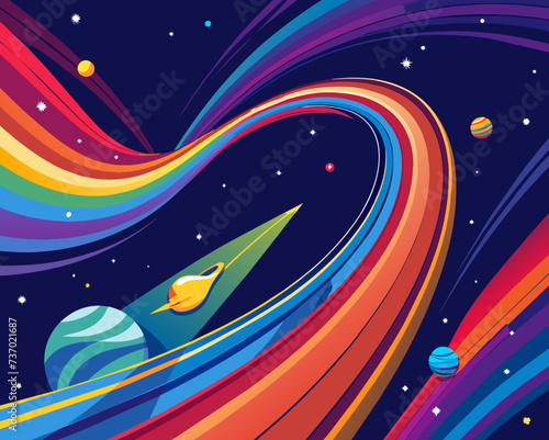space background comet meteor shower sky stars planet futuristic science bright beautiful vector illustration