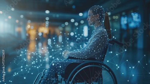 concept of AI-driven accessibility with an image of people with disabilities using AI-powered assistive technologies to enhance their independence and quality of life photo