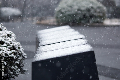 都会の公園の雪景色！
1年に1度か2度しか雪が積もらない都会の公園。
雪が積もってきました。
