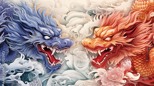Colorful dynasty porcelain dragon