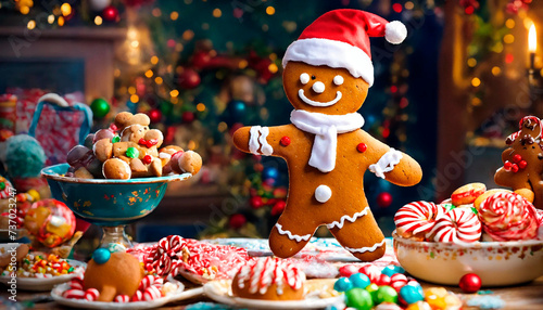gingerbread man on a Christmas background. Selective focus.