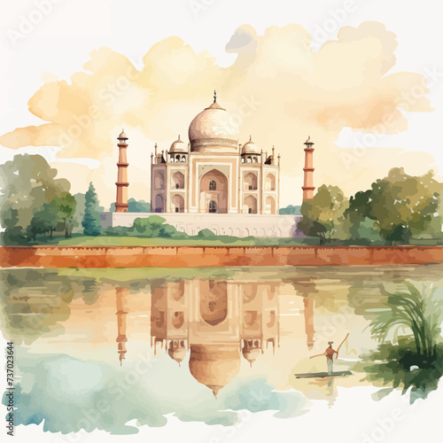 Taj Mahal landscape watercolor. Vector illustration design. photo