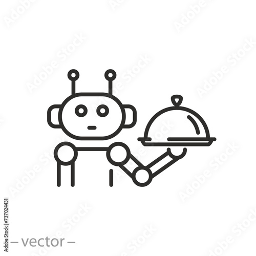 robot waiter icon, automatic cooking in restaurant, bot menu, thin line symbol, vector illustration eps 10