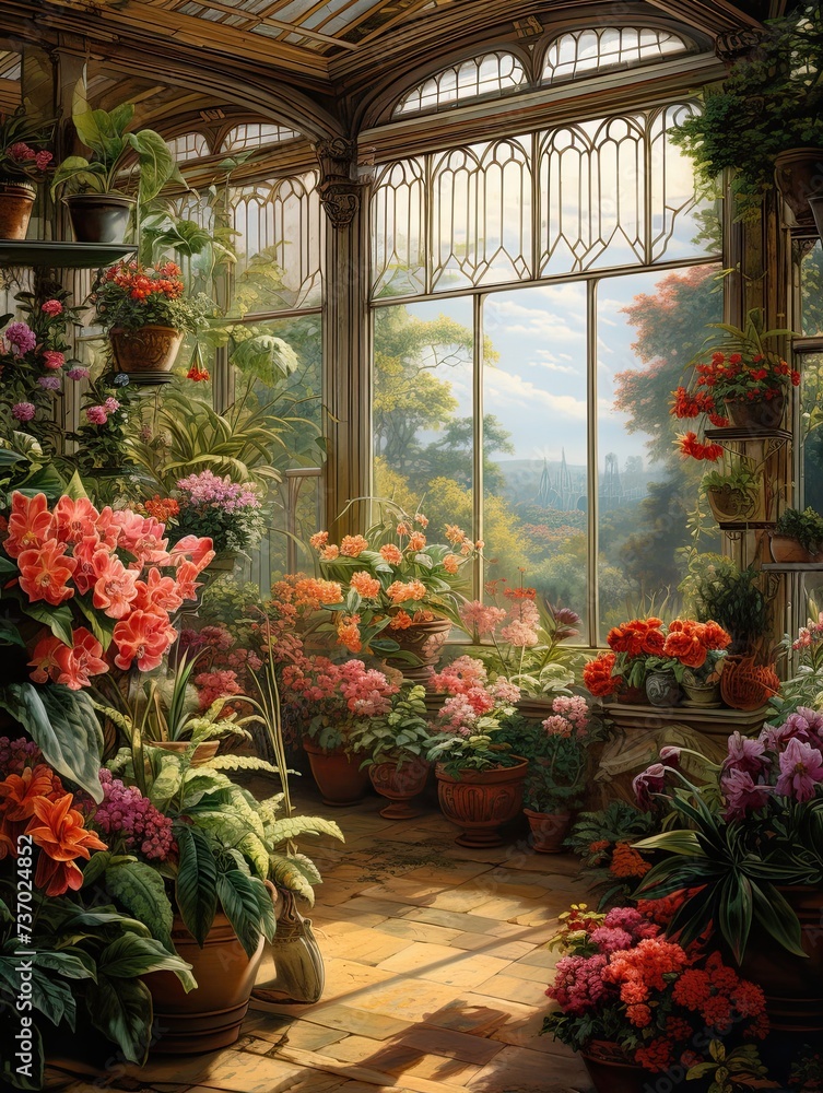Victorian Greenhouse Botanicals: Enchanting Scenic Prints and Picturesque Greenhouse Views
