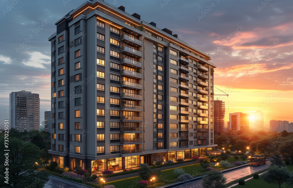 The building is residential complex with large number of apartments The building is residential complex with large number of apartments