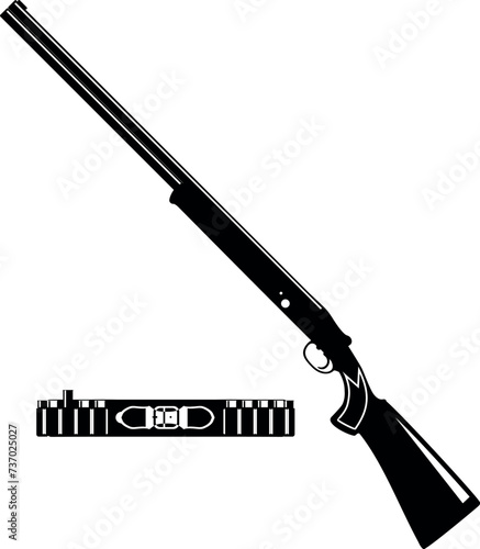 Hunting Rifle and Hunting Bandolier Belt with Cartridges Isolated Icon in Flat Style. Vector Illustration.