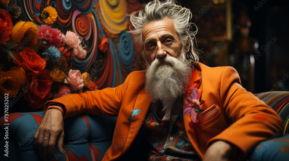 Expressing Emotions through Art and Creativity: A Colorful Photoshoot of an Old Man