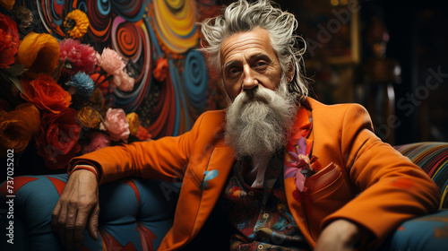 Expressing Emotions through Art and Creativity: A Colorful Photoshoot of an Old Man