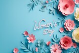 Women's Day Celebration: Paper-Cut Flowers on a Serene Background.