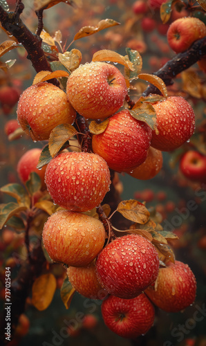 Red apples on tree in orchard