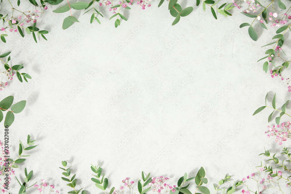 Frame made of spring flowers, flat lay Frame made of spring flowers, flat lay