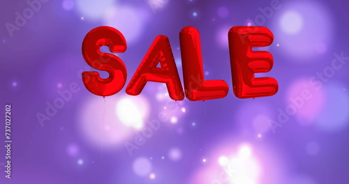 Image of sale text in red balloon letters on purple background