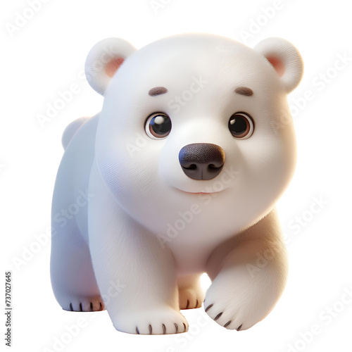 3D CUTE Polar bear WALK towards camera isolated on white background