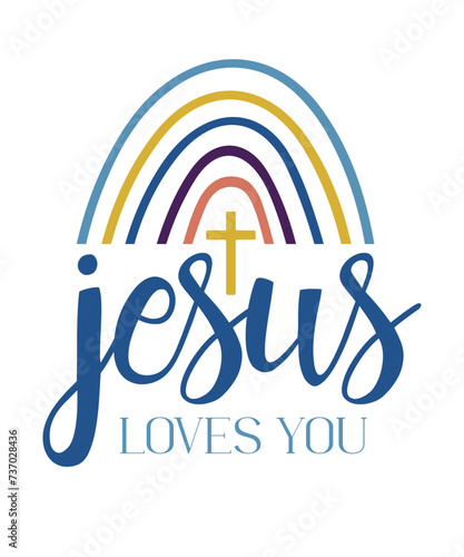 Jesus loves you Christian saying phrase retro boho typographic art on white background