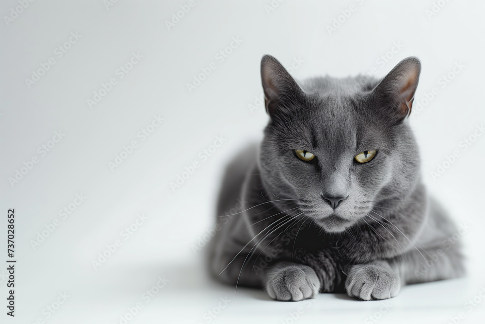 a grey cat isolated on white background