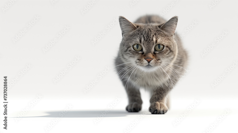 a grey cat isolated on white background