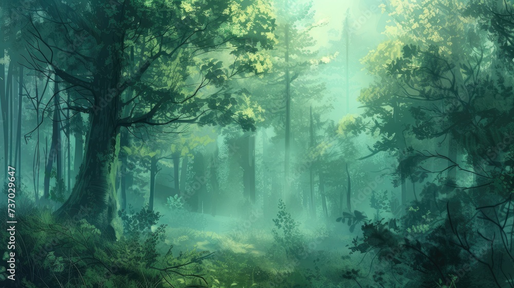 Fantasy foggy forest. Generative AI