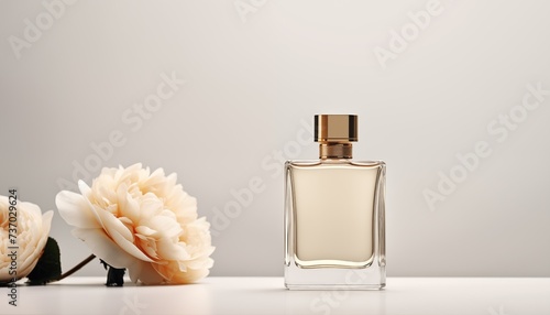 perfume bottle isolated on white with flower