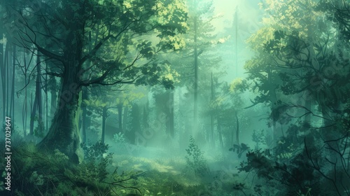 Fantasy foggy forest. Generative AI