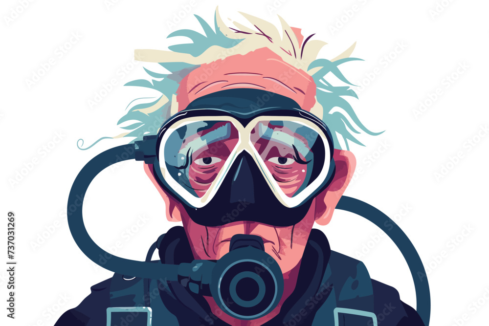 old man wearing scuba diving mask isolated vector style old man wearing scuba diving mask isolated vector style