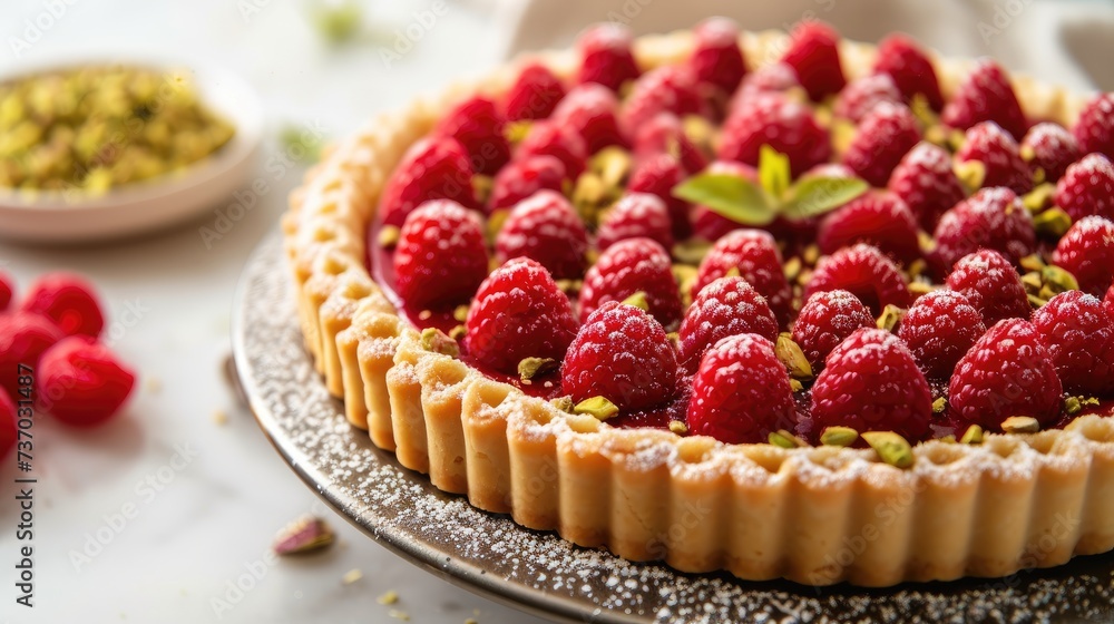 Gourmet raspberry tart. Generative AI