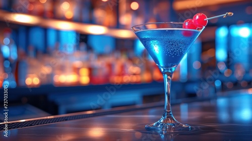 Elegant Cocktail in Glass on Bar Counter at Evening Lounge