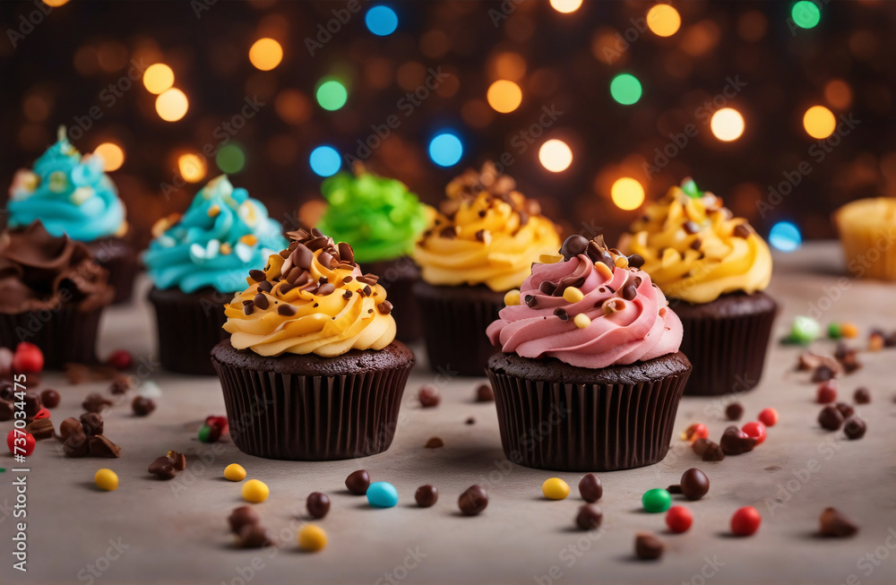 Chocolate cupcakes with frosting and sprinkles. Chocolate cupcakes with frosting and sprinkles.