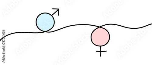 Continuous line drawing with male and female gender symbols