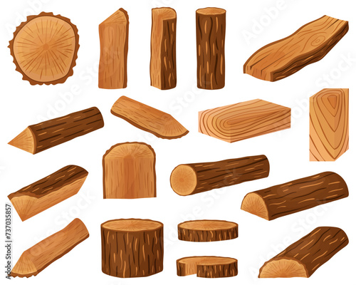 Tree trunk, logs, trunks, wooden boards, stumps, vector illustration.