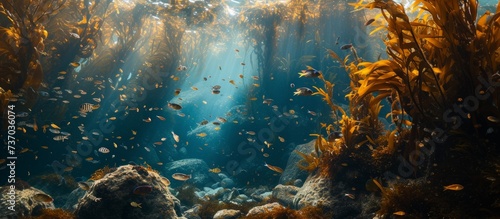 Beautiful underwater world with a multitude of colorful fish swimming gracefully in a grand aquarium tank