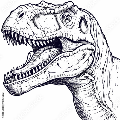 Vector illustration of outline dinosaur tyrannosaurus head