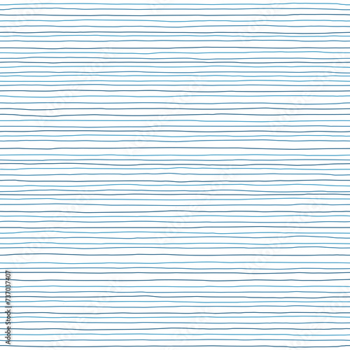 Waves seamless pattern. Hand drawn thin line abstract background. Blue stripes texture on white background. Vector illustration