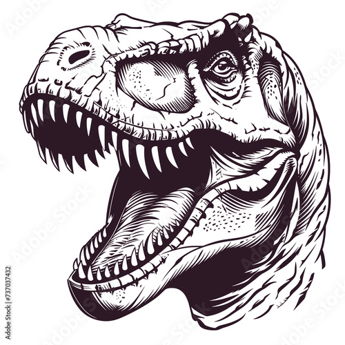Vector illustration of outline dinosaur tyrannosaurus head