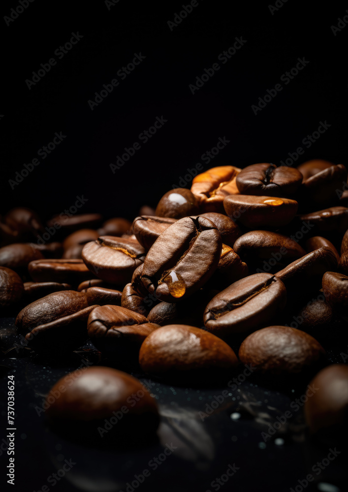 Roasted coffee beans top view. Close-up of coffee beans Roasted coffee beans top view. Close-up of coffee beans